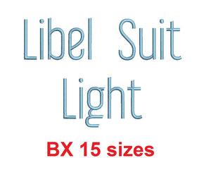 Libel Suit Light™ block embroidery BX font Sizes 0.25 (1/4), 0.50 (1/2), 1, 1.5, 2, 2.5, 3, 3.5, 4, 4.5, 5, 5.5, 6, 6.5, and 7 inches (RLA)