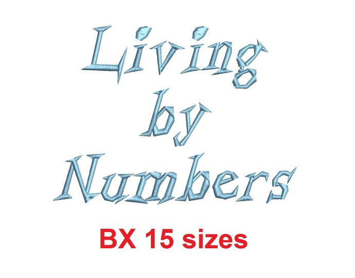 Living by Numbers™ block embroidery BX font Sizes 0.25 (1/4), 0.50 (1/2), 1, 1.5, 2, 2.5, 3, 3.5, 4, 4.5, 5, 5.5, 6, 6.5, and 7 inches (RLA)
