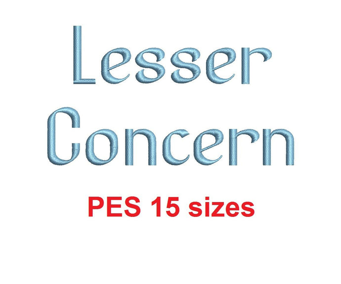 Lesser Concern™ embroidery font PES 15 Sizes 0.25 (1/4), 0.5 (1/2), 1, 1.5, 2, 2.5, 3, 3.5, 4, 4.5, 5, 5.5, 6, 6.5, and 7
