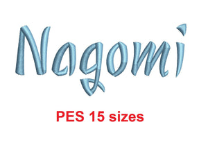 Nagomi™ embroidery font PES 15 Sizes 0.25 (1/4), 0.5 (1/2), 1, 1.5, 2, 2.5, 3, 3.5, 4, 4.5, 5, 5.5, 6, 6.5, and 7" (RLA)