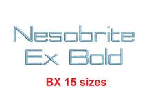 Nesobrite Ex Bold™ block embroidery BX font Sizes 0.25 (1/4), 0.50 (1/2), 1, 1.5, 2, 2.5, 3, 3.5, 4, 4.5, 5, 5.5, 6, 6.5, and 7 inches (RLA)