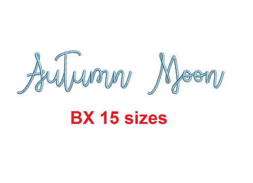 Autumn Moon embroidery BX font Sizes 0.25 (1/4), 0.50 (1/2), 1, 1.5, 2, 2.5, 3, 3.5, 4, 4.5, 5, 5.5, 6, 6.5, and 7