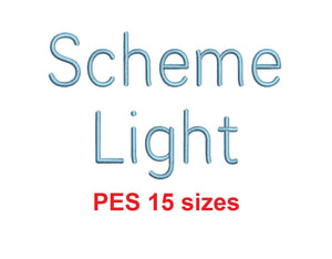 Scheme Light™ embroidery font PES 15 Sizes 0.25 (1/4), 0.5 (1/2), 1, 1.5, 2, 2.5, 3, 3.5, 4, 4.5, 5, 5.5, 6, 6.5, and 7 inches (RLA)