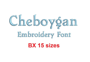 Cheboygan embroidery BX font Sizes 0.25 (1/4), 0.50 (1/2), 1, 1.5, 2, 2.5, 3, 3.5, 4, 4.5, 5, 5.5, 6, 6.5, and 7 inches