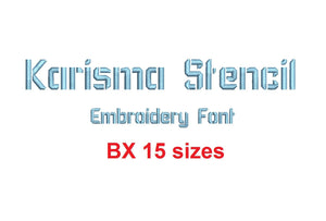 Karisma Stencil embroidery BX font Sizes 0.25 (1/4), 0.50 (1/2), 1, 1.5, 2, 2.5, 3, 3.5, 4, 4.5, 5, 5.5, 6, 6.5, and 7 inches
