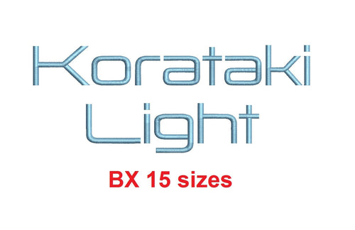 Korataki™ embroidery BX font Sizes 0.25 (1/4), 0.50 (1/2), 1, 1.5, 2, 2.5, 3, 3.5, 4, 4.5, 5, 5.5, 6, 6.5, and 7 inches (RLA)