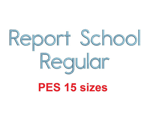 Report School Regular™ embroidery font PES 15 Sizes 0.25 (1/4), 0.5 (1/2), 1, 1.5, 2, 2.5, 3, 3.5, 4, 4.5, 5, 5.5, 6, 6.5, and 7