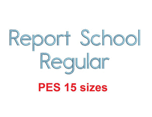 Report School Regular™ embroidery font PES 15 Sizes 0.25 (1/4), 0.5 (1/2), 1, 1.5, 2, 2.5, 3, 3.5, 4, 4.5, 5, 5.5, 6, 6.5, and 7" (RLA)
