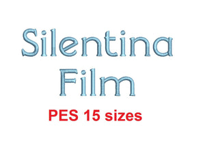 Silentina Film™ embroidery font PES 15 Sizes 0.25 (1/4), 0.5 (1/2), 1, 1.5, 2, 2.5, 3, 3.5, 4, 4.5, 5, 5.5, 6, 6.5, and 7" (RLA)