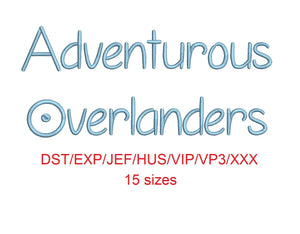 Adventurous Overlanders embroidery font dst/exp/jef/hus/vip/vp3/xxx 15 sizes small to large