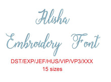 Alisha Script embroidery font dst/exp/jef/hus/vip/vp3/xxx 15 sizes small to large