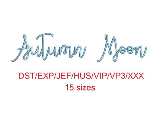 Autumn Moon embroidery font dst/exp/jef/hus/vip/vp3/xxx 15 sizes small to large (MHA)