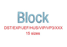 Block embroidery font dst/exp/jef/hus/vip/vp3/xxx 15 sizes small to large