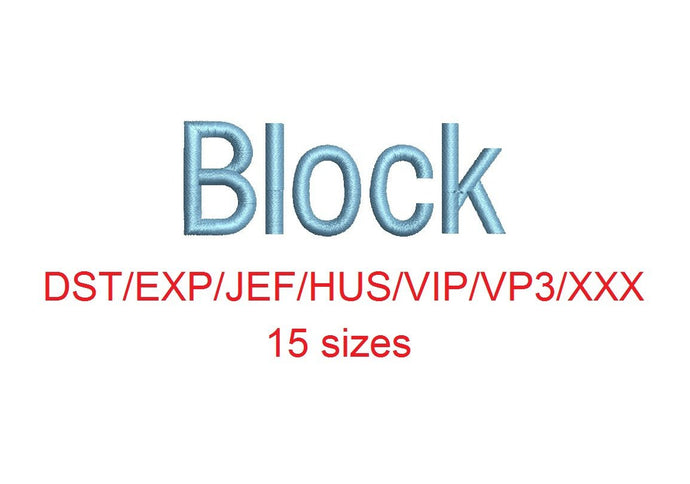 Block embroidery font dst/exp/jef/hus/vip/vp3/xxx 15 sizes small to large