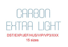 Carbon Extra Light™ block embroidery font dst/exp/jef/hus/vip/vp3/xxx 15 sizes small to large (RLA)