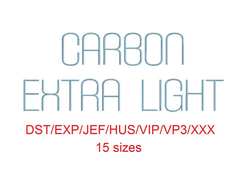 Carbon Extra Light™ block embroidery font dst/exp/jef/hus/vip/vp3/xxx 15 sizes small to large (RLA)