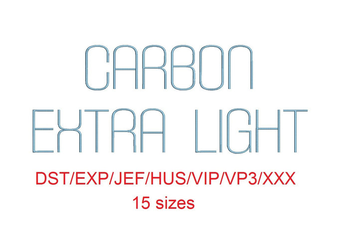 Carbon Extra Light™ block embroidery font dst/exp/jef/hus/vip/vp3/xxx 15 sizes small to large (RLA)