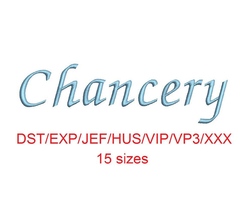 Chancery embroidery font dst/exp/jef/hus/vip/vp3/xxx 15 sizes small to large