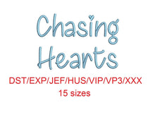 Chasing Hearts embroidery font dst/exp/jef/hus/vip/vp3/xxx 15 sizes small to large (MHA)