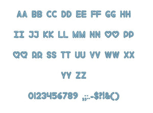 Love Song BX embroidery font Sizes 0.25 (1/4), 0.50 (1/2), 1, 1.5, 2, 2.5, 3, 3.5, 4, 4.5, 5, 5.5, 6, 6.5, 7" (MHA)
