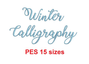 Winter Calligraphy embroidery font PES format 15 Sizes 0.25, 0.5, 1, 1.5, 2, 2.5, 3, 3.5, 4, 4.5, 5, 5.5, 6, 6.5, and 7" (MHA)