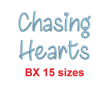 Chasing Hearts embroidery BX font Sizes 0.25 (1/4), 0.50 (1/2), 1, 1.5, 2, 2.5, 3, 3.5, 4, 4.5, 5, 5.5, 6, 6.5, and 7" (MHA)