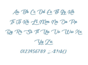 Liar Script embroidery BX font Sizes 0.25 (1/4), 0.50 (1/2), 1, 1.5, 2, 2.5, 3, 3.5, 4, 4.5, 5, 5.5, 6, 6.5, and 7" (MHA)