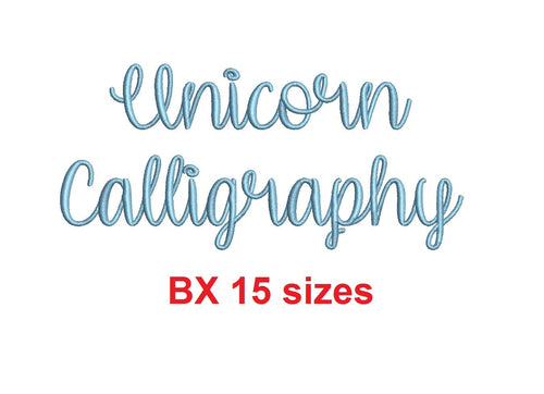 Unicorn Calligraphy embroidery BX font Sizes 0.25 (1/4), 0.50 (1/2), 1, 1.5, 2, 2.5, 3, 3.5, 4, 4.5, 5, 5.5, 6, 6.5, and 7