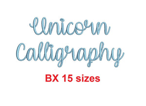 Unicorn Calligraphy embroidery BX font Sizes 0.25 (1/4), 0.50 (1/2), 1, 1.5, 2, 2.5, 3, 3.5, 4, 4.5, 5, 5.5, 6, 6.5, and 7" (MHA)