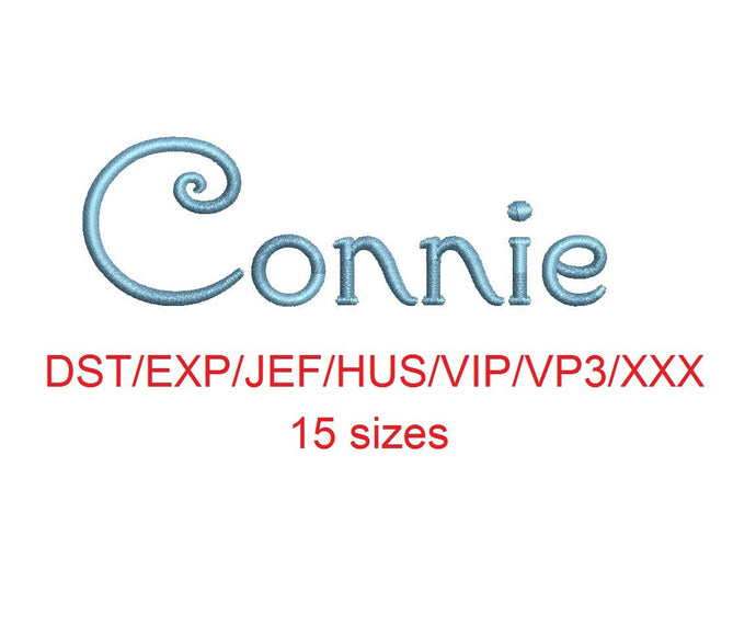 Connie embroidery font dst/exp/jef/hus/vip/vp3/xxx 15 sizes small to large