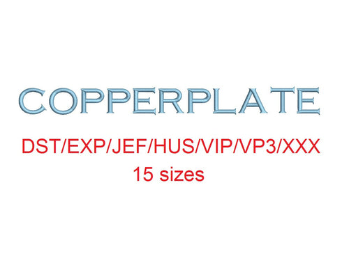 Copperplate embroidery font dst/exp/jef/hus/vip/vp3/xxx 15 sizes small to large