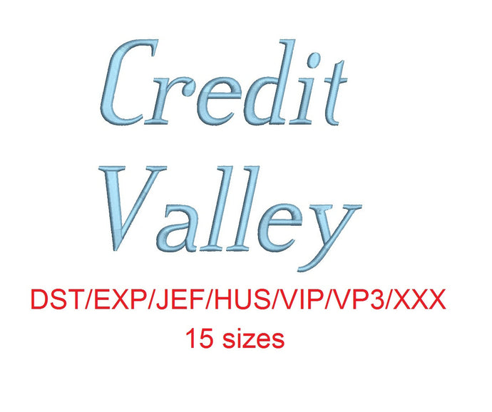 Credit Valley Italic™ embroidery font dst/exp/jef/hus/vip/vp3/xxx 15 sizes small to large (RLA)