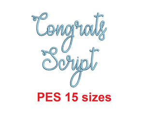 Congrats Script embroidery font PES format 15 Sizes 0.25 (1/4), 0.5 (1/2), 1, 1.5, 2, 2.5, 3, 3.5, 4, 4.5, 5, 5.5, 6, 6.5, 7" (MHA)