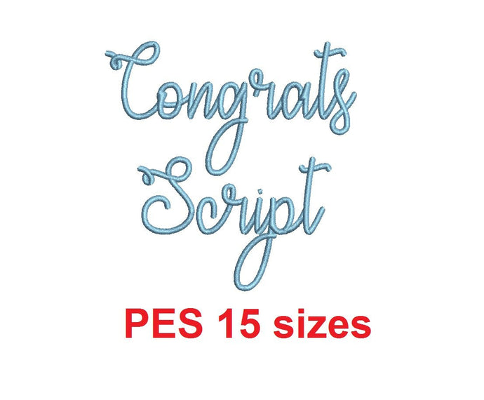 Congrats Script embroidery font PES format 15 Sizes 0.25 (1/4), 0.5 (1/2), 1, 1.5, 2, 2.5, 3, 3.5, 4, 4.5, 5, 5.5, 6, 6.5, 7