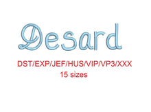 Desard™ embroidery font dst/exp/jef/hus/vip/vp3/xxx 15 sizes small to large (RLA)