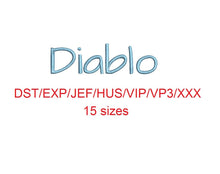 Diablo script embroidery font dst/exp/jef/hus/vip/vp3/xxx 15 sizes small to large