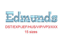 Edmunds™ embroidery font dst/exp/jef/hus/vip/vp3/xxx 15 sizes small to large (RLA)