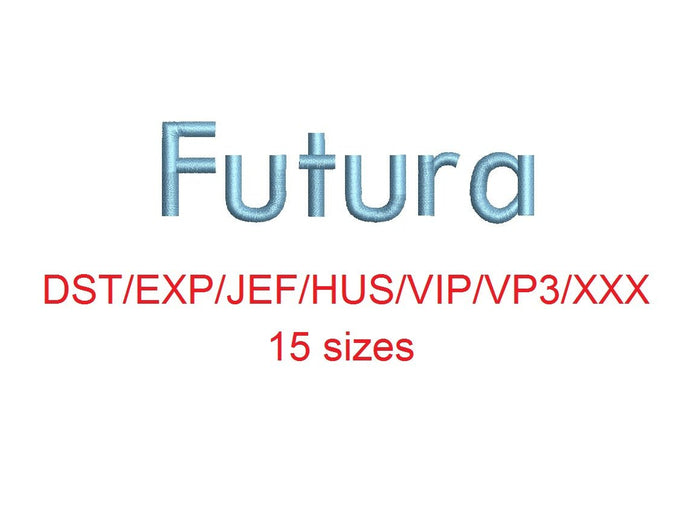 Futura embroidery font dst/exp/jef/hus/vip/vp3/xxx 15 sizes small to large