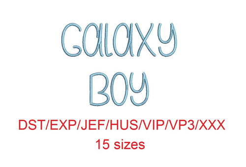 Galaxy Boy embroidery font dst/exp/jef/hus/vip/vp3/xxx 15 sizes small to large (MHA)