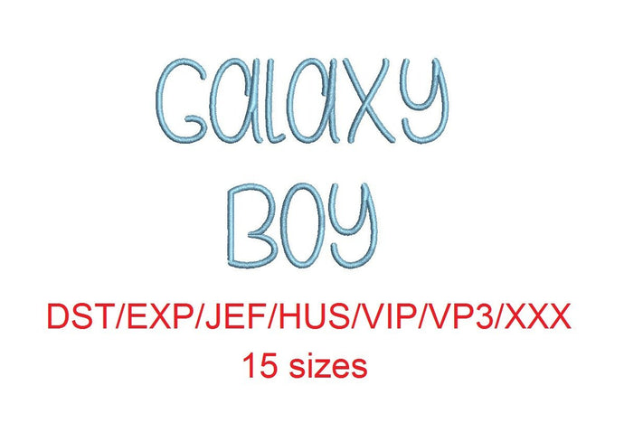 Galaxy Boy embroidery font dst/exp/jef/hus/vip/vp3/xxx 15 sizes small to large (MHA)