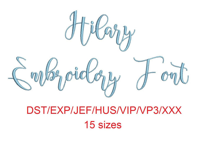 Hilary Script embroidery font dst/exp/jef/hus/vip/vp3/xxx 15 sizes small to large