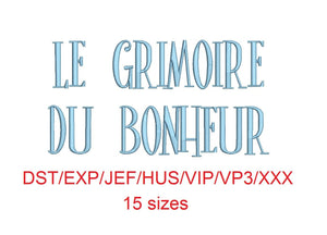 Le Grimoire du Bonheur embroidery font dst/exp/jef/hus/vip/vp3/xxx 15 sizes small to large