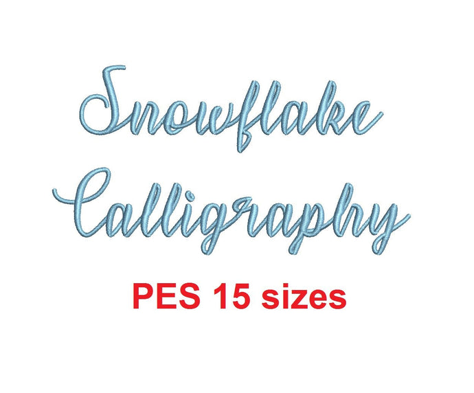 Snowflake Calligraphy embroidery font PES format 15 Sizes 0.25 (1/4), 0.5 (1/2), 1, 1.5, 2, 2.5, 3, 3.5, 4, 4.5, 5, 5.5, 6, 6.5, 7