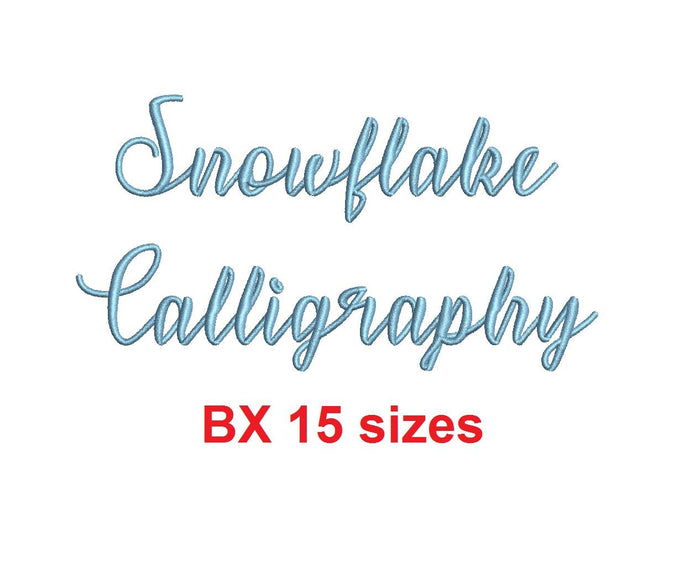 Snowflake Calligraphy embroidery BX font Sizes 0.25 (1/4), 0.50 (1/2), 1, 1.5, 2, 2.5, 3, 3.5, 4, 4.5, 5, 5.5, 6, 6.5, and 7