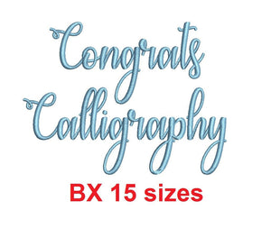 Congrats Calligraphy embroidery BX font Sizes 0.25 (1/4), 0.50 (1/2), 1, 1.5, 2, 2.5, 3, 3.5, 4, 4.5, 5, 5.5, 6, 6.5, and 7" (MHA)