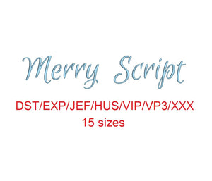 Merry Script embroidery font dst/exp/jef/hus/vip/vp3/xxx 15 sizes small to large