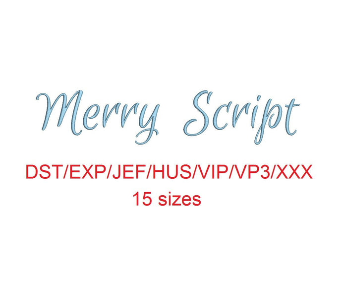 Merry Script embroidery font dst/exp/jef/hus/vip/vp3/xxx 15 sizes small to large