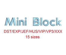 Mini Block embroidery font dst/exp/jef/hus/vip/vp3/xxx 15 sizes small to large