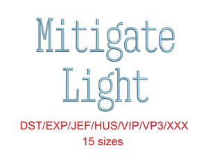 Mitigate Light™ embroidery font dst/exp/jef/hus/vip/vp3/xxx 15 sizes small to large (RLA)