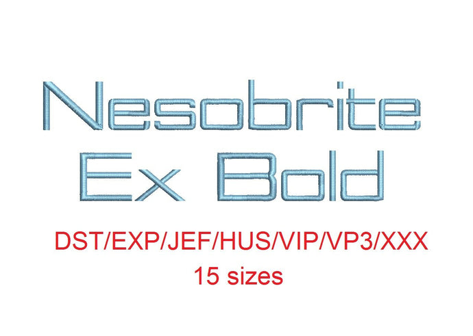 Nesobrite Ex Bold™ embroidery font dst/exp/jef/hus/vip/vp3/xxx 15 sizes small to large (RLA)